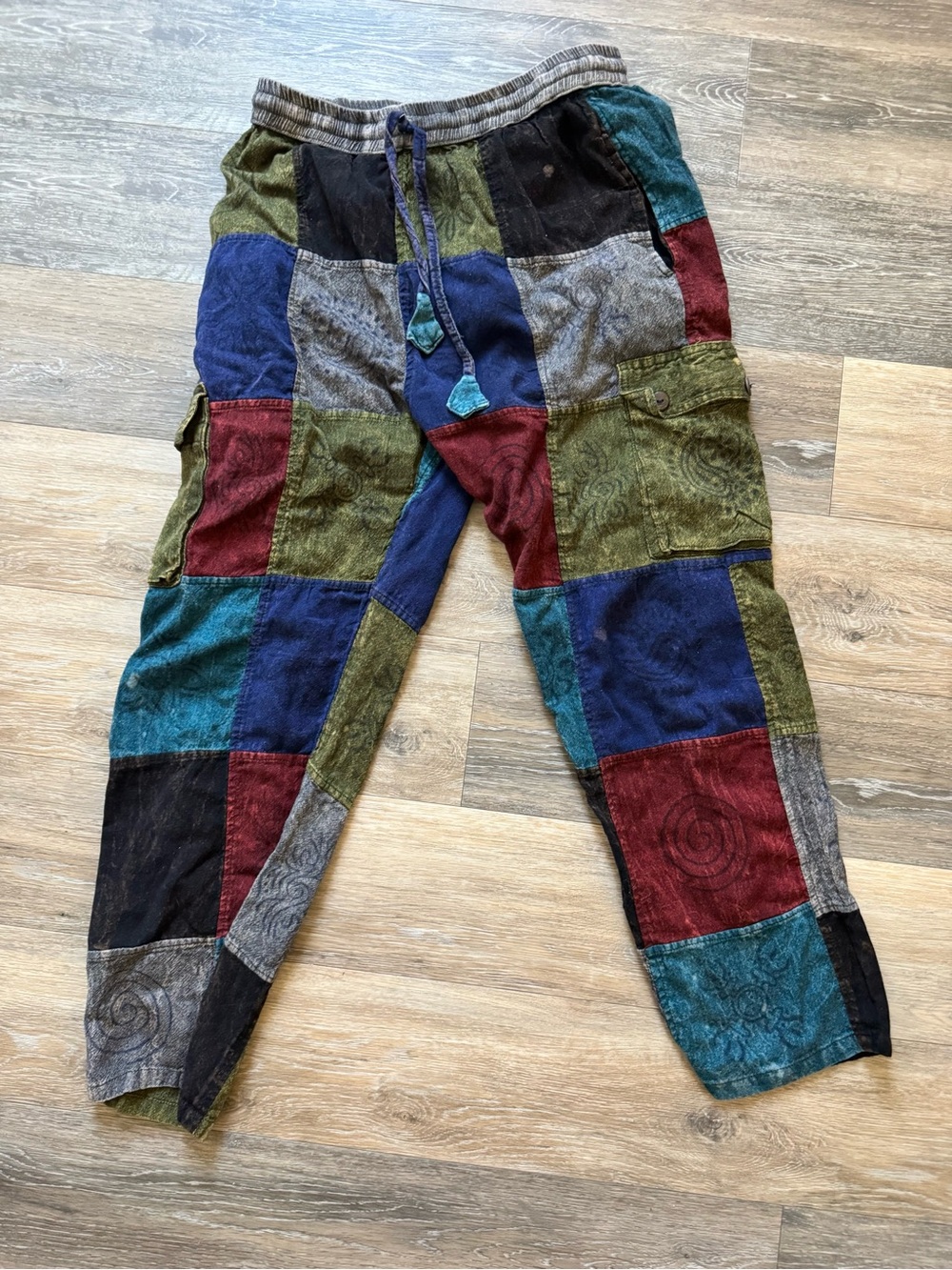 Patchwork Drawstring women’s Pants - Multicolor sz M
